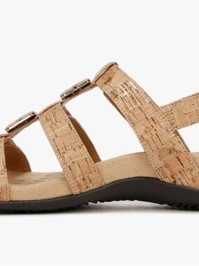 Vionic Beige Cork-Style Triple-Strap Slide Sandals
